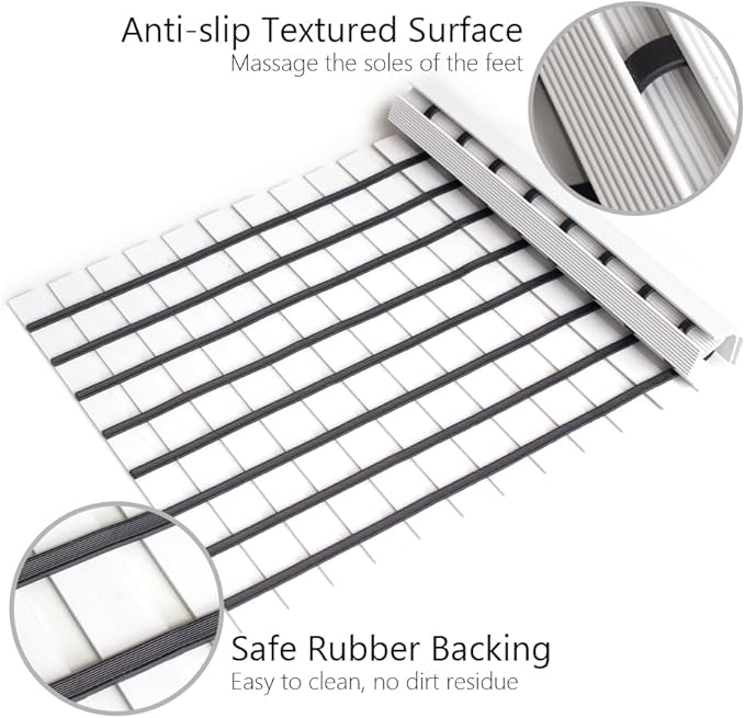 Bath Mat Non Slip Shower Mat Bathtub with Drain Holes and Heavy Duty Rubber No Suction Cups Sturdy Shower Stall Tub Mat for Bathroom, Shower Floor, Pool, SPA, (White, 17"x26")