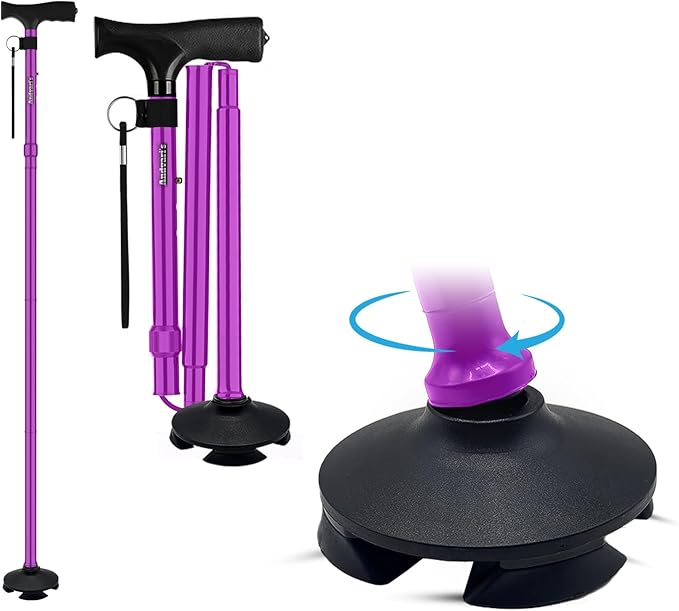 Walking Cane for Men & Women – Foldable, Adjustable, Self-Standing Cane with 360° Pivot Base, Comfortable Grip, Heavy Duty Canes for Women, Collapsible Walking Stick with Travel Bag for Seniors Adults