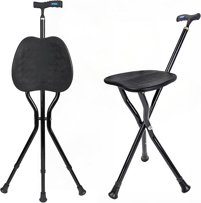 UNLICON-Brown Folding Cane Stool with Seat – Lightweight Adjustable Walking Cane for Seniors, Ergonomic Design, 330 lbs Capacity, Portable and Convenient Cane Chair with Anti-Slip Feet