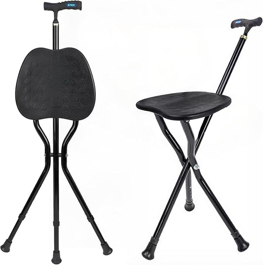 UNLICON-Brown Folding Cane Stool with Seat – Lightweight Adjustable Walking Cane for Seniors, Ergonomic Design, 330 lbs Capacity, Portable and Convenient Cane Chair with Anti-Slip Feet