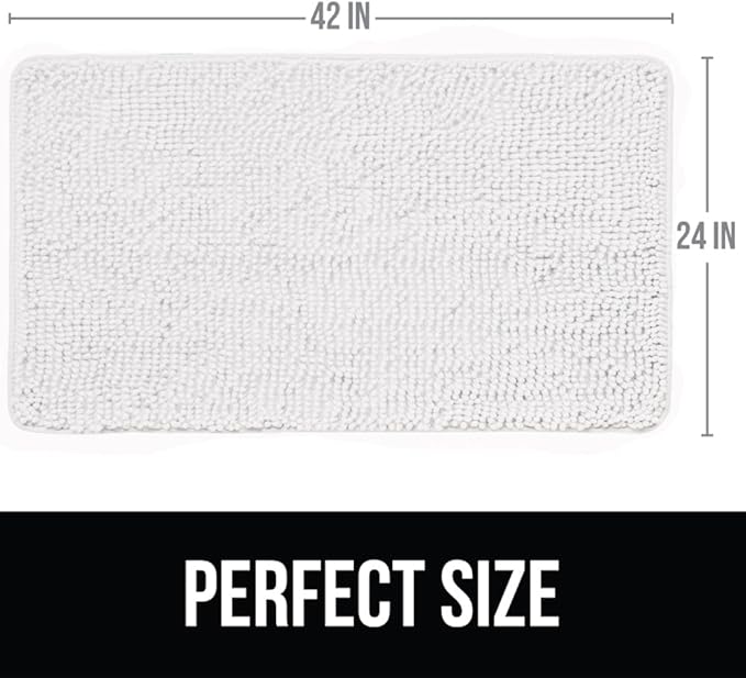 KANGAROO Bathroom Rugs, Chenille Soft Absorbent Bath Rug, Shaggy Shower Mat, Quick Dry Machine Wash Bathmat, Plush Carpet Mats for Tub, Bathtub and Room Home Decor Accessories, 42x24, White