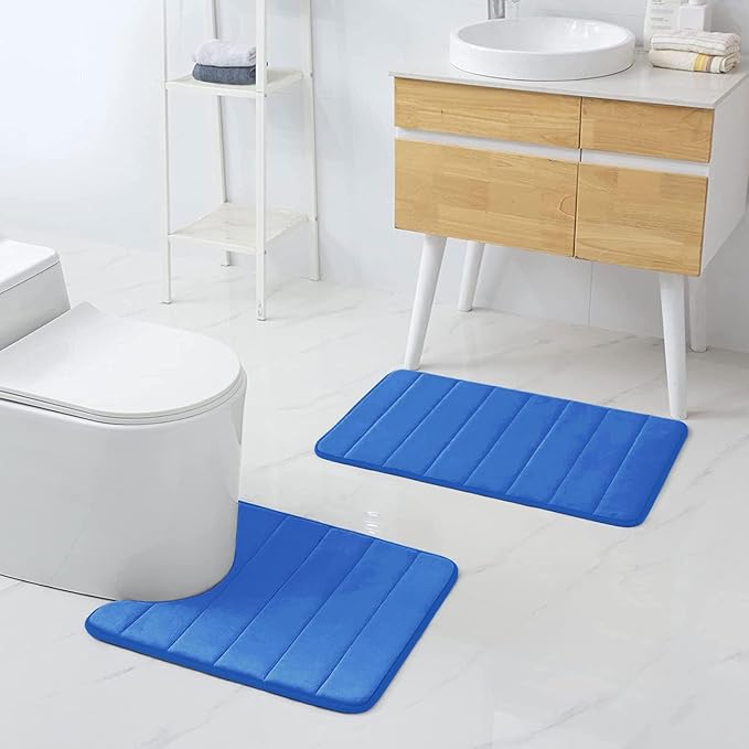 Buganda Memory Foam U-Shaped Contour Toilet Rugs, Non Slip Absorbent, Thick Soft Washable Bathroom Mat, Floor Carpet Bath Rugs Mat for Toilet Base (24" x 24", Royal Blue)