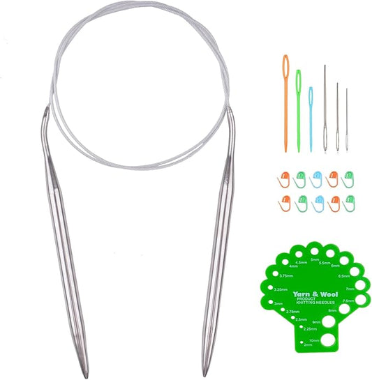 Hobekoee Circular Knitting Needle 40 inch (100cm),Size US 11 (8.0mm) Round Stainless Steel Knitting Needles for Smoothly Knit Blanket,Sweater,Coaster,Socks