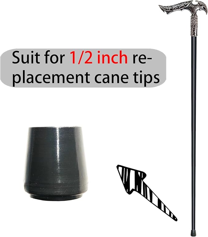 Walking Cane for Men & Women & Seniors - 36.5 Inch Heavy Duty 500+ lbs Capacity, Ergonomic Handle, Ornate & Decorative, Elegant Matte Black & Silver Metal Cane with Goth & Gothic Aesthetic
