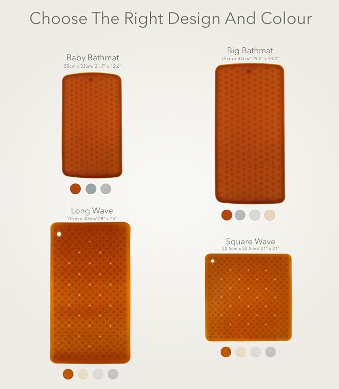 HEVEA Natural Rubber Wave Bath Mat – Long 28 × 16 in - Non-Slip Shower & Bathtub Mat with 388 Suction Cups, Plastic-Free & Biodegradable (Sand)