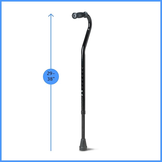 Medline Bariatric Offset Walking Cane for Seniors & Adults, Adjustable Height 29"-38", Ideal for Balance Support, Injury & Post-Surgery Mobility Aid, Black