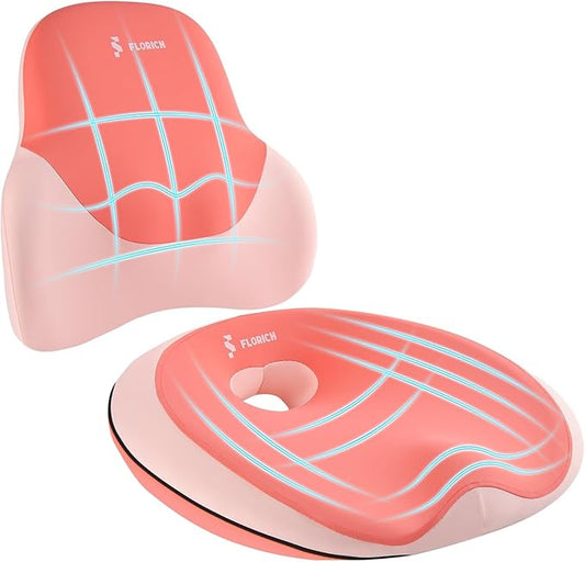 FLORICH Memory Foam Car Seat Cushion and Lumbar Support Pillow, Soft Butt Pillow for Tailbone Relief, Cute Drivers Seat Cushion for Long Driving Travel