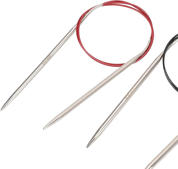 TOPINCN 11 Pcs Stainless Steel Circular Knitting Needles Set 2-8mm 80cm Semi Pointed Design Flexible Tubular Construction for Knitting Scarves Hats Sweaters