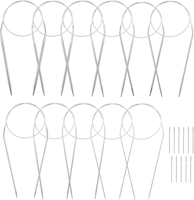Circular Knitting Needles Set 24 Inch, Round Metal Knitting Needles with Magic Loop, 11 Pack 1.5-5mm Stainless Steel Circle Knitting Needles for Beginners Knitting Socks, Blankets, Sweaters, Hats