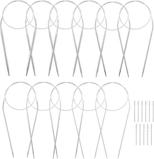 Circular Knitting Needles Set 24 Inch, Round Metal Knitting Needles with Magic Loop, 11 Pack 1.5-5mm Stainless Steel Circle Knitting Needles for Beginners Knitting Socks, Blankets, Sweaters, Hats