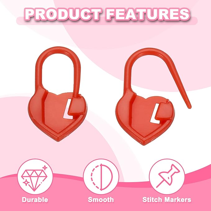 PATIKIL Crochet Stitch Markers, 150Pcs Plastic Knitting Markers Needle Pin Heart Locking Stitch Marker for Sewing Crocheting DIY Craft, Red