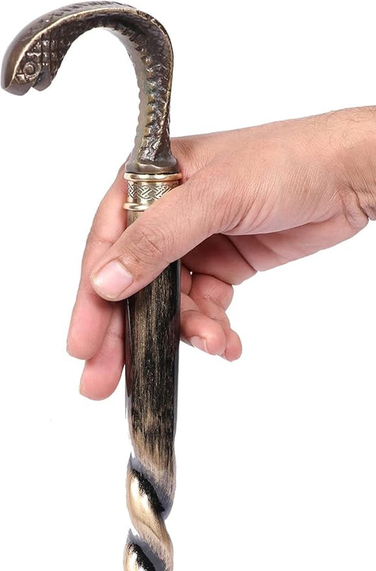 All Black Snake Handle Spiral Wooden Walking Cane