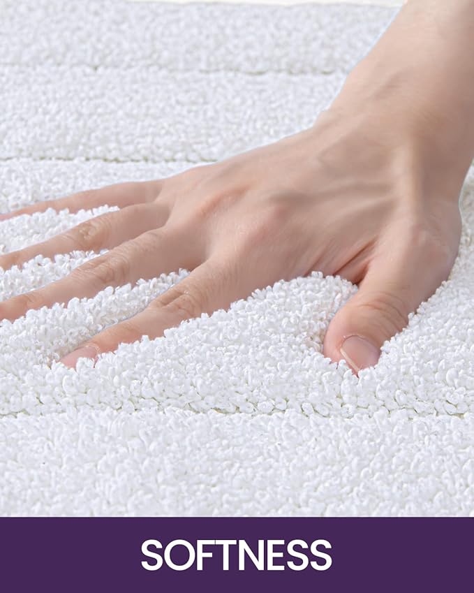 DEXI Bathroom Rug 32x20, Non Slip Washable Bath Mat for Shower Floor, Absorbent Soft Bathmat with Rubber Backing, Quick Dry Microfiber Carpet, White