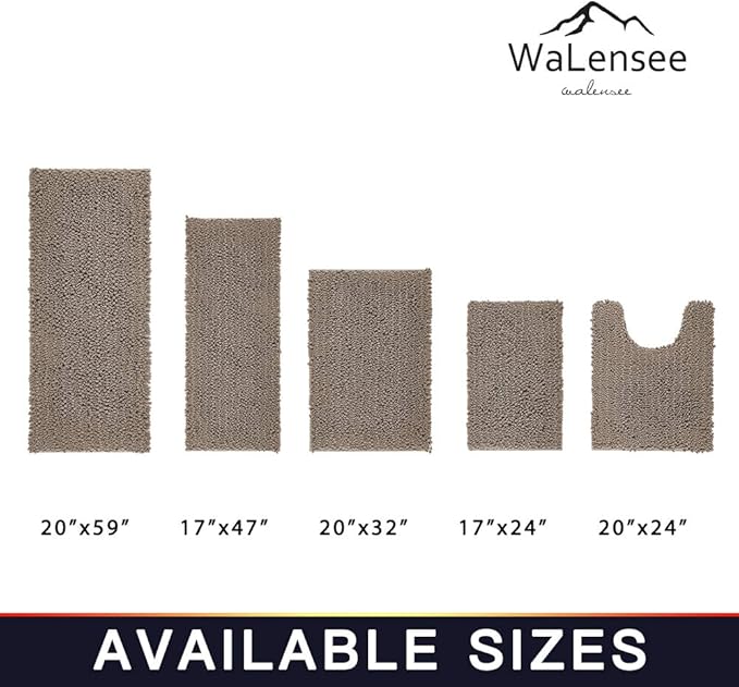 Walensee Bathroom Rug Non Slip Bath Mat (24x17 Inch Taupe) Water Absorbent Super Soft Shaggy Chenille Machine Washable Dry Extra Thick Perfect Absorbant Best Small Plush Carpet for Shower Floor