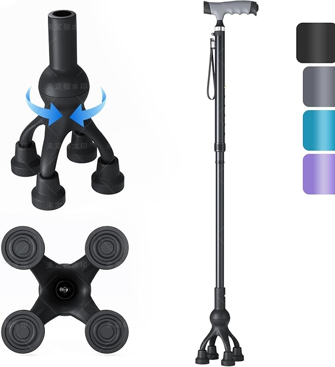 Walking Cane with LED Light for Seniors Men Women, Adjustable Folding Canes for Elderly, Ergonomic Handle & All Terrain Shock Absorbing Base, Walking Sticks for Indoor Outdoor Travel Hiking Support