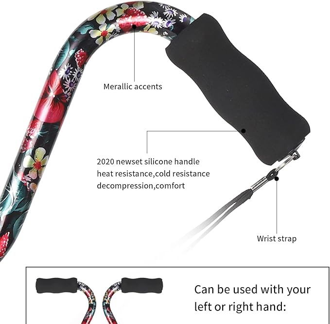 Elegant Walking Cane for Women, Foldable & Adjustable Cane for Seniors with Self-Standing Tip | Lightweight Mobility Aid for Stability & Balance Support