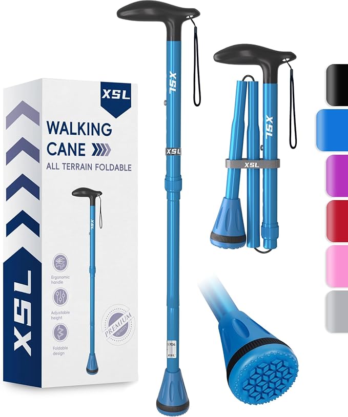XSL Walking Cane - Foldable, Adjustable, Collapsible Walking Canes for Men & Women, Heavy Duty All Terrain Tip, with Travel Bag | Portable Walking Sticks for Seniors & Adults
