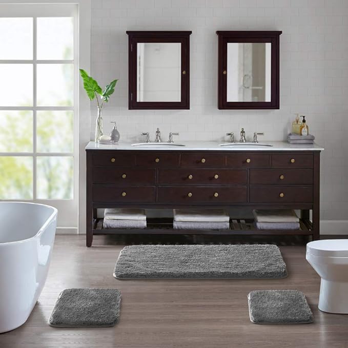 Suchtale Large Extra Soft and Absorbent Shaggy Bath Mat (24 x 40, Dark Grey) Machine Washable Microfiber Non Slip Bath Mat for Bathroom Floor