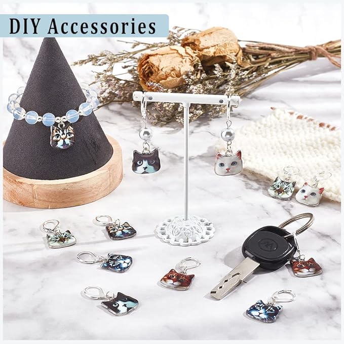 NBEADS 12 Pcs Cat Stitch Markers, 6 Styles Alloy Enamel Cat Crochet Stitch Marker Charms Removable Locking Stitch Marker for Knitting Weaving Sewing Accessories Quilting Handmade Jewelry