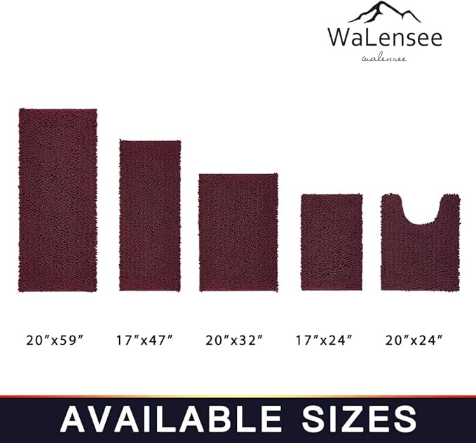 Walensee Bathroom Contour Rug Non Slip Toilet U Shaped Bath Mat (20x24, Burgundy) Water Absorbent Super Soft Shaggy Chenille Machine Washable Dry Extra Thick Perfect Absorbant Best Plush Carpet