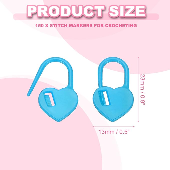 PATIKIL Crochet Stitch Markers, 150Pcs Plastic Knitting Markers Needle Pin Heart Locking Stitch Marker for Sewing Crocheting DIY Craft, Blue