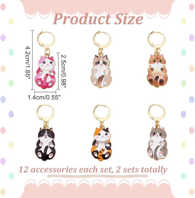 NBEADS 24 Pcs Enamel Cat Stitch Markers, Enamel Alloy Crochet Stitch Marker Charms Removable Locking Stitch Marker for Knitting Weaving Sewing Accessories Quilting Handmade Jewelry