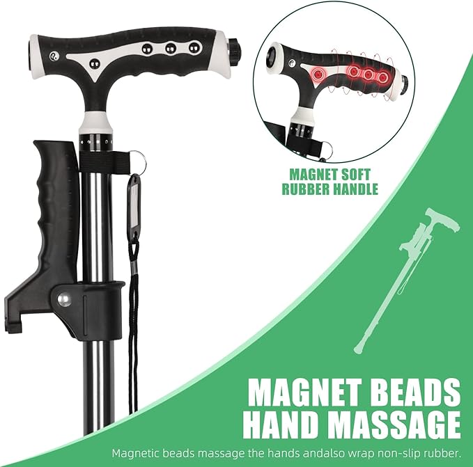 Hold 440 Lbs Walking Cane for Men & Women Aluminum Alloy Lightweight Height Adjustable Walking Stick Heavy Duty Foldbale Free Standing Cane with LED for Seniors Adults