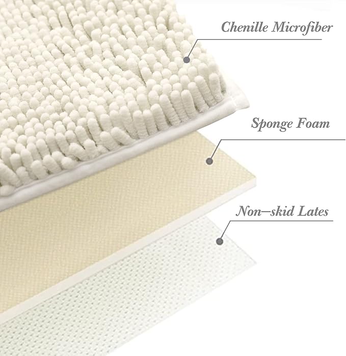 Non-Slip Bath Rug,Extra Soft Microfiber Bedroom Shag Carpet with Anti-Slip Backing,Water/Dust Absorbent Fast Dry Shower Mat,Sound Insulated Stairs Pad,Machine Washable (Ivory,23 x 35 Inches)