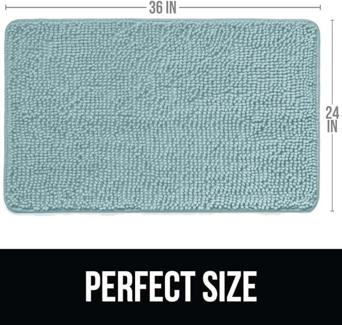 KANGAROO Bathroom Rugs, Chenille Soft Absorbent Bath Rug, Shaggy Shower Mat, Quick Dry Machine Wash Bathmat, Plush Carpet Mats for Tub, Bathtub and Room Home Decor Accessories, 36x24, Seafoam