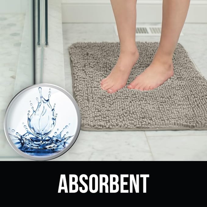 KANGAROO Bathroom Rugs, Chenille Soft Absorbent Bath Rug, Shaggy Shower Mat, Quick Dry Machine Wash Bathmat, Plush Carpet Mats for Tub, Bathtub and Room Home Decor Accessories, 42x24, Beige