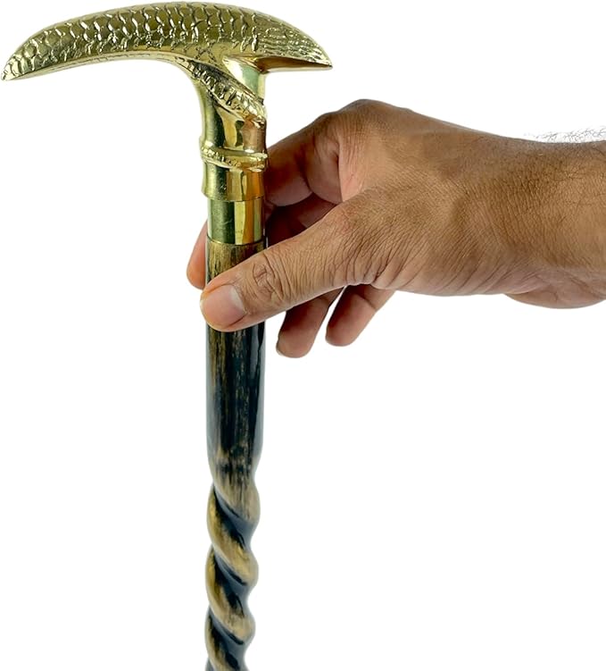 All Black Snake Handle Spiral Wooden Walking Cane