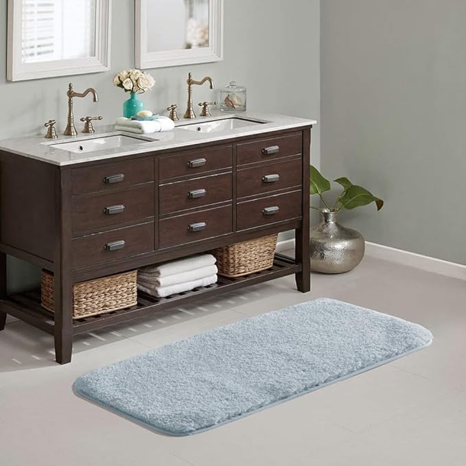 Suchtale Large Bathroom Rug Extra Soft and Absorbent Shaggy Mat (24 x 60, Light Blue) Machine Washable Microfiber Bath Mat with Non Slip Rubber Back