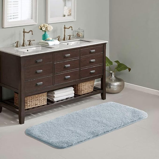 Suchtale Large Bathroom Rug Extra Soft and Absorbent Shaggy Mat (24 x 60, Light Blue) Machine Washable Microfiber Bath Mat with Non Slip Rubber Back