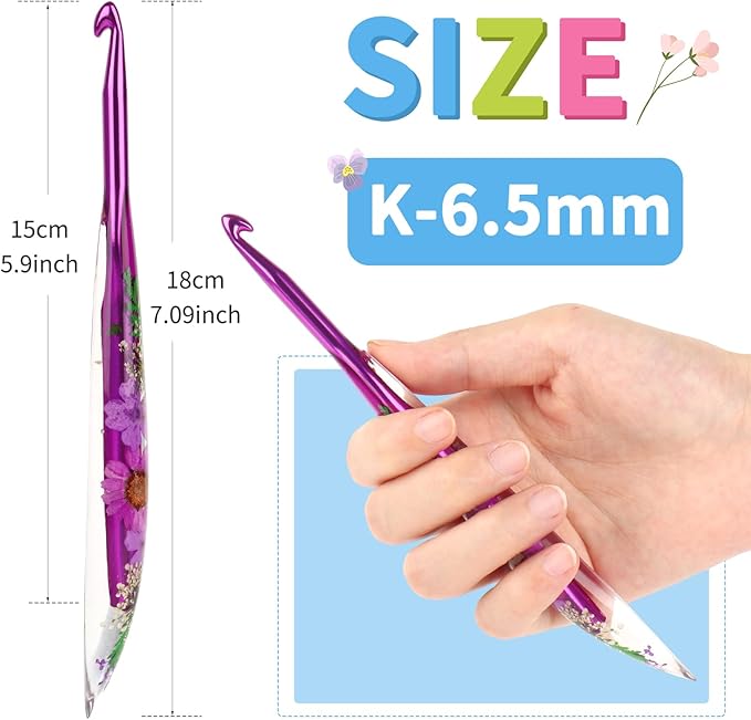 Coopay Crochet Hooks, 6.5mm Ergonomic Crochet Hook with Floral Plastic Grips, Stylish and Unique, Ideal for Crocheting Blankets, Dolls, Shawls, Hats, Scarves (K-6.5mm)