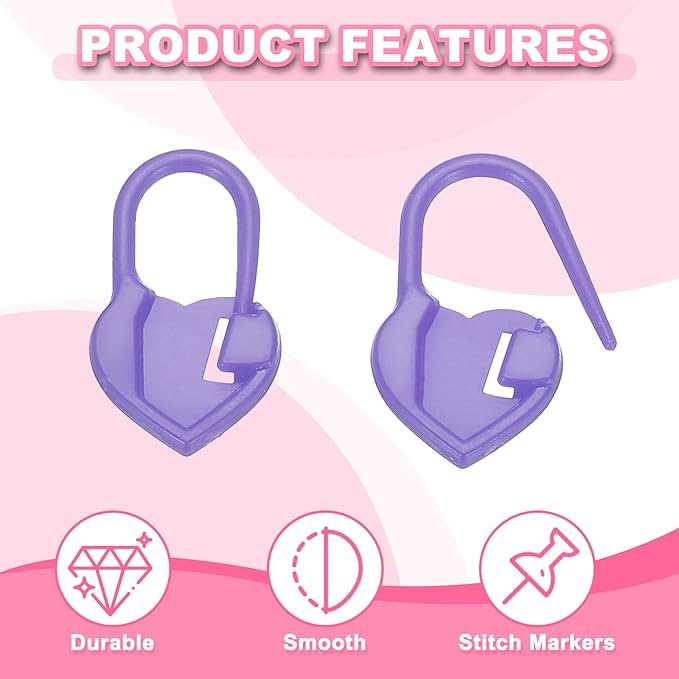 PATIKIL Crochet Stitch Markers, 150Pcs Plastic Knitting Markers Needle Pin Heart Locking Stitch Marker for Sewing Crocheting DIY Craft, Purple