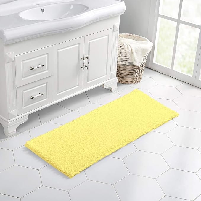 Walensee Bathroom Rug Non Slip Bath Mat (44x24 Inch Yellow) Water Absorbent Super Soft Shaggy Chenille Machine Washable Dry Extra Thick Perfect Absorbant Best Large Plush Carpet for Shower Floor