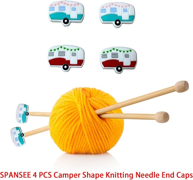 SPANSEE 4 PCS Camper Shape Knitting Needle End Caps, Knitting Needle Stoppers, Stitch Stoppers, Knitting Needle Point Protectors, Knitting Supplies fit Size 3-13 (3.25mm-9mm) Needles