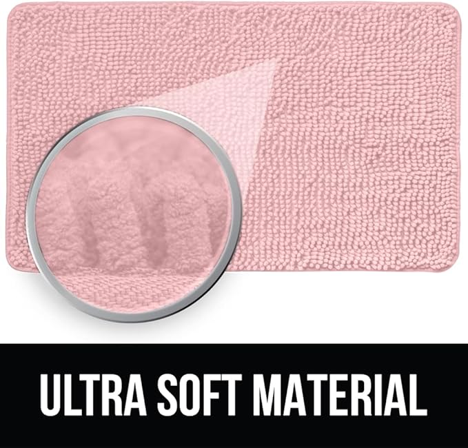 KANGAROO Bathroom Rugs, Chenille Soft Absorbent Bath Rug, Shaggy Shower Mat, Quick Dry Machine Wash Bathmat, Plush Carpet Mats for Tub, Bathtub and Room Home Decor Accessories, 36x24, Light Pink