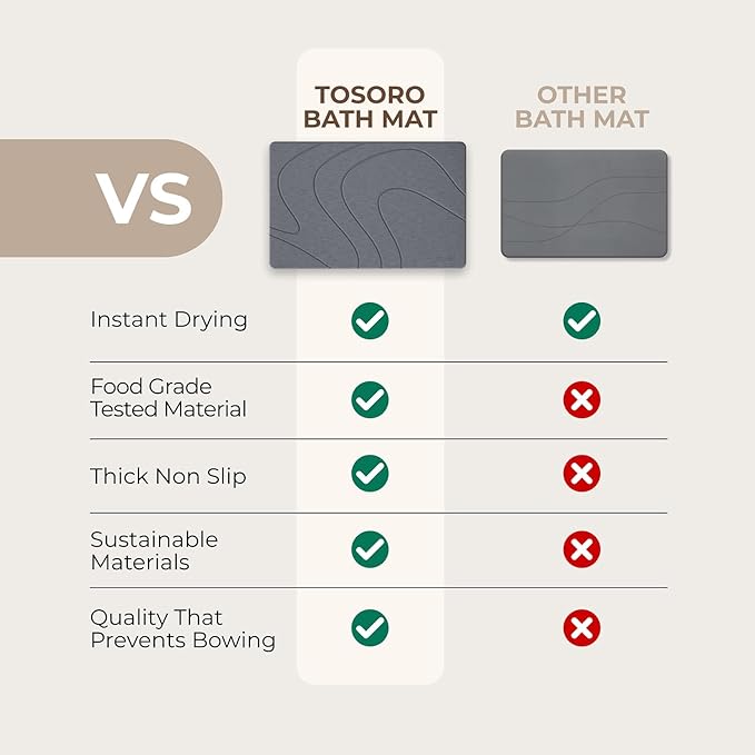 Stone Bath Mat, Diatomaceous Earth Non-Slip Stone Shower Mat - Quick Drying Absorbent Bath Mats for Bathroom - Elegant & Modern Design, Easy to Clean (23.5 x 15) - Graphite