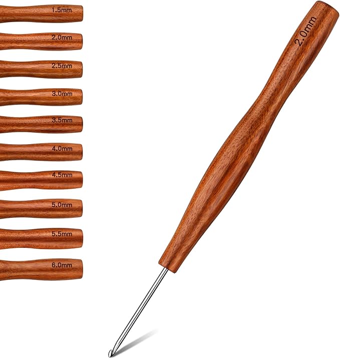Nitlak 2mm Crochet Hook, Available in 1.5mm-6.0mm, Aluminum Ergonomic Crochet Hook with Wooden Handle for Arthritic Hands, Beginners, Knitting Needles for Christmas Gifts for Mom