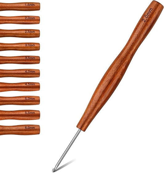 Nitlak 2mm Crochet Hook, Available in 1.5mm-6.0mm, Aluminum Ergonomic Crochet Hook with Wooden Handle for Arthritic Hands, Beginners, Knitting Needles for Christmas Gifts for Mom