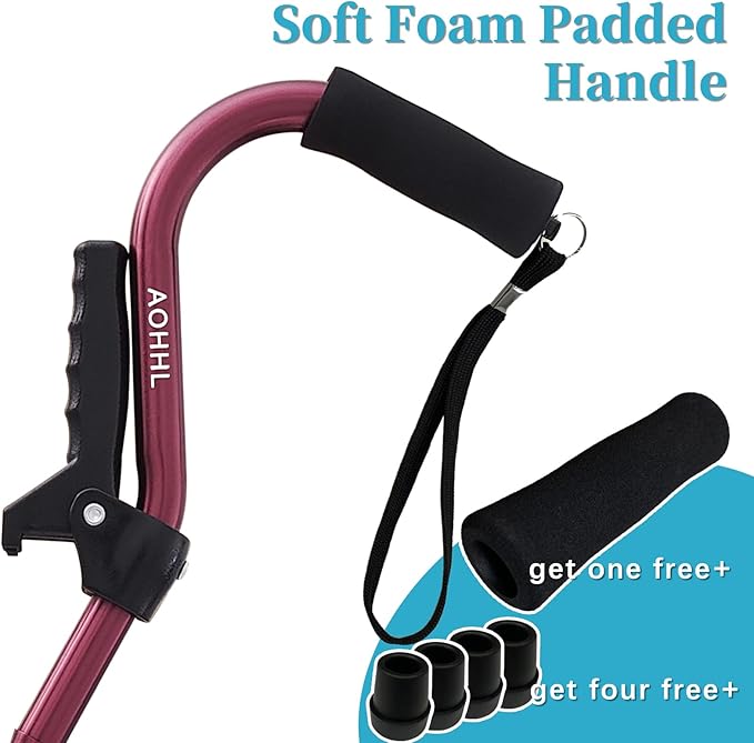 AOHHL Quad Walking Cane Foldable Adjustable Portable Stick Men & Women and Seniors - Lightweight & Sturdy with 4-Pronged Base for Extra Stability Balance,Self Standing Gifts for mom Dad