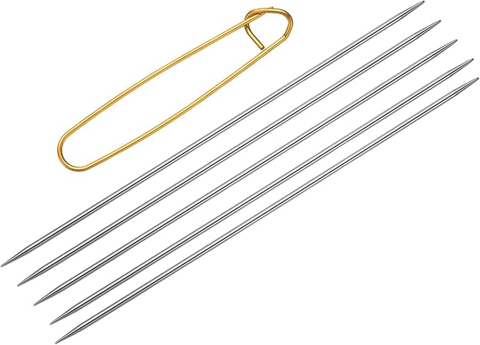uxcell 5Pcs US 2.5(3mm) Double Pointed Knitting Needle 7.87 Inches Length Stainless Steel Sweater Stitching Needles with Stitch Holder for Handmade Projects DIY Knitting