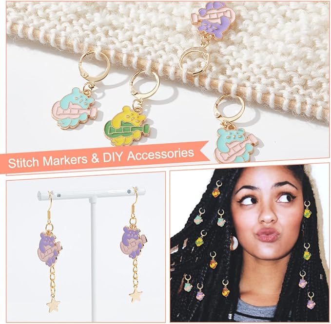 NBEADS 24 Pcs Bear with Guitar Stitch Markers, Enamel Alloy Crochet Stitch Marker Charms 304 Stainless Steel Clasp Locking Stitch Marker for Knitting Weaving Sewing Jewelry Making