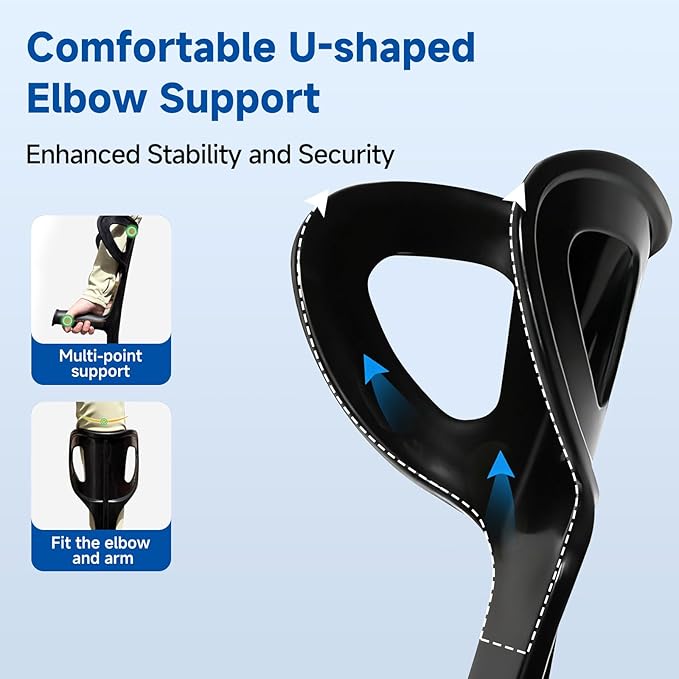 Carbon Fiber Elbow Walking Cane for Men/Women, Lightweight, Height Adjustment Walking Stick, with Ergonomic Contoured Grip and Comfortable U-Shaped Elbow Support for Senior