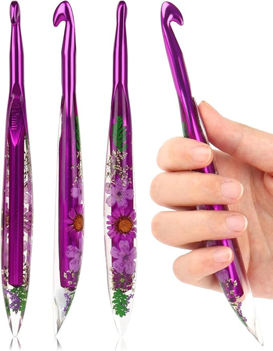 Coopay Crochet Hooks, 10mm Crochet Hook Ergonomic, See-Through Resin Handle with Flowers Inside, Pretty & Pleasant, Ideal for Crocheting Blankets, Dolls, Shawls, Hats, Scarves (N-10.0mm)