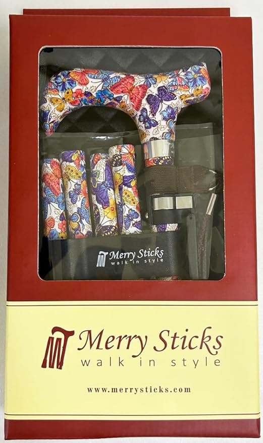 [Combo] Merry Sticks Lightweight Foldable Walking Canes for Women and Men, Adjustable & Collapsible Walking Stick for Seniors, Includes A Cane Bag & A Smart Reflective Cane Holder