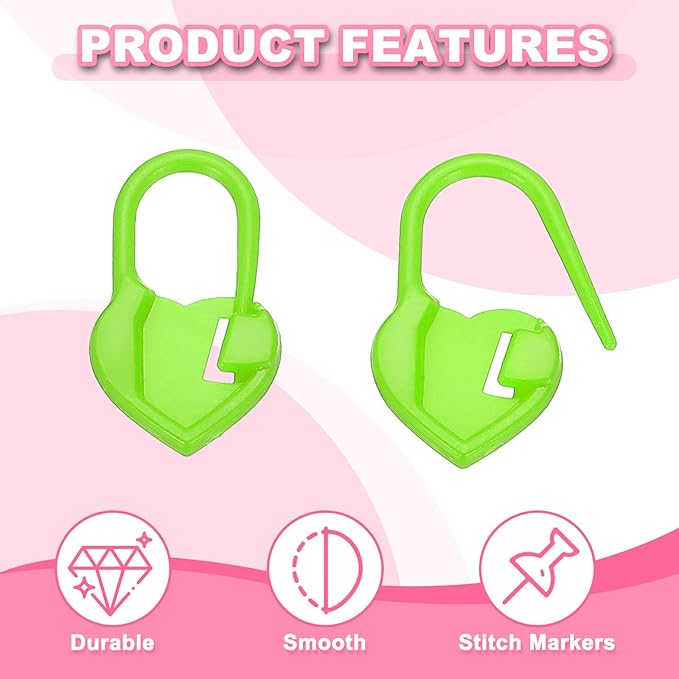 PATIKIL Crochet Stitch Markers, 150Pcs Plastic Knitting Markers Needle Pin Heart Locking Stitch Marker for Sewing Crocheting DIY Craft, Green