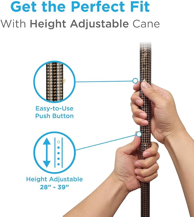 Nova Joy Designer Offset Walking Cane for Seniors - Unisex Adjustable Lightweight Aid with Foam Handle, Wrist Strap and Anti-Rattle Lock - Essential Mobility Support - Houndstooth