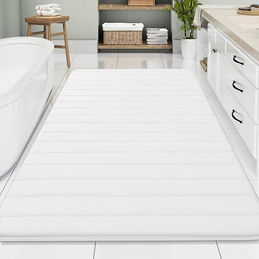 Buganda Memory Foam Bath Mat, 70" x 46", Ultra Soft and Non-Slip Bathroom Rugs, Water Absorbent and Machine Washable Bath Rug Runner for Bathroom, Shower, and Tub, White